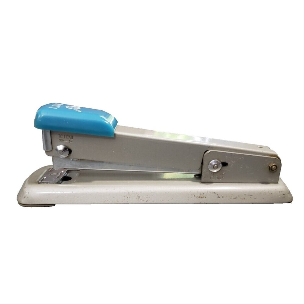 Stapler Bates 56 8 Inch Metal Hay's Store Blue Bakelite Grip Vintage